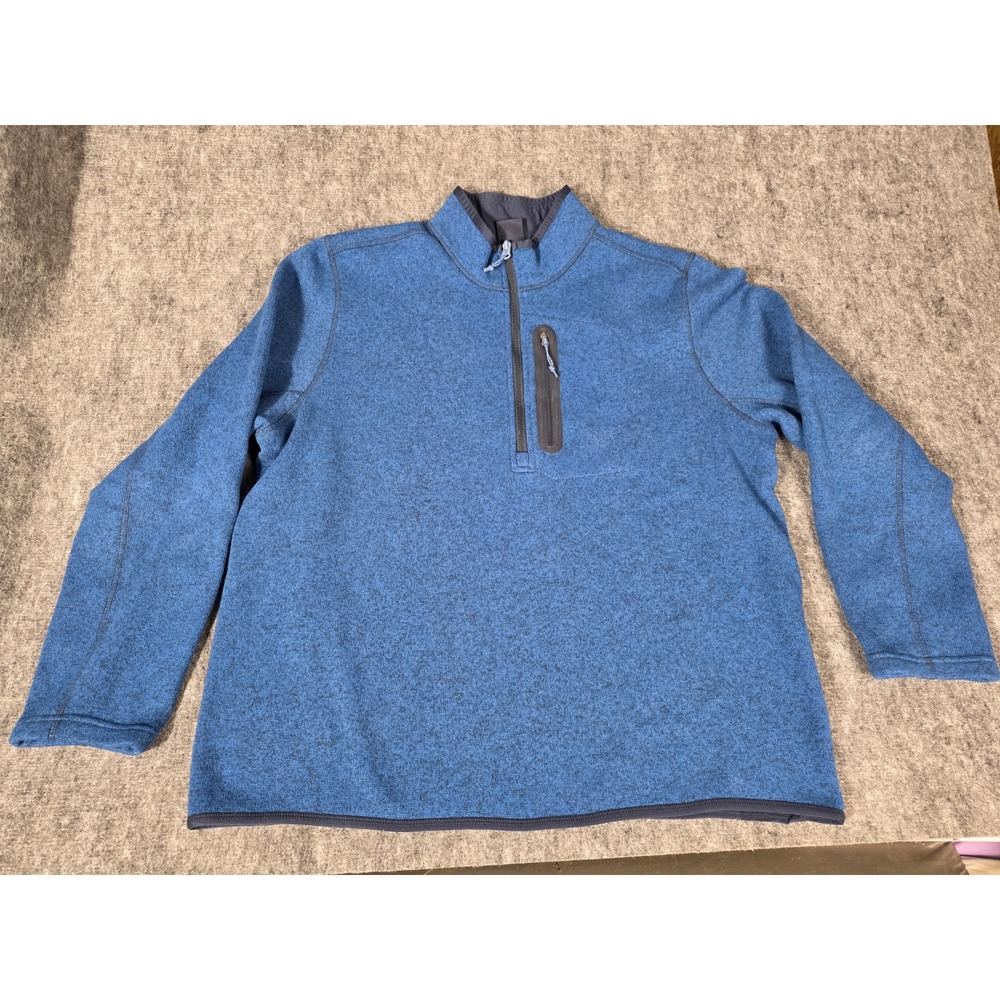 Mens Fleece Pullover XL Blue Heather Sweater Quarter Zip Sweatshirt Lands End